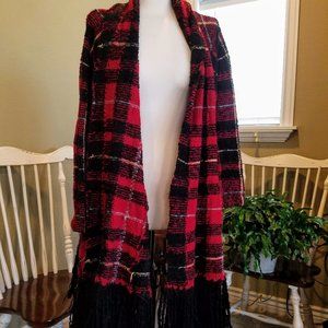 Ralph Lauren Buffalo Plaid Fringe Cardigan Shrug